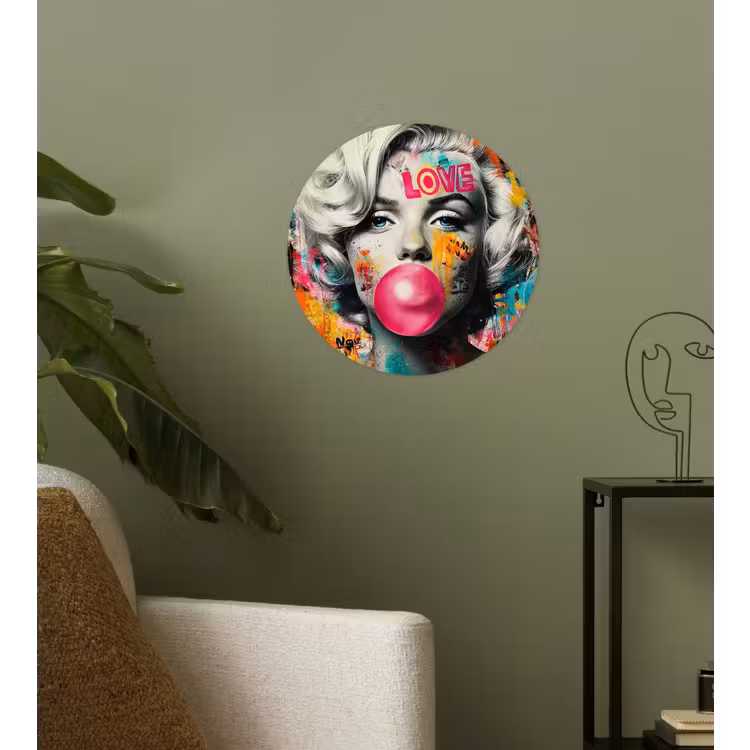Vrouw - Kauwgom - Graffiti - Neonkleuren Wandcirkel behangsticker klein -sfeer2