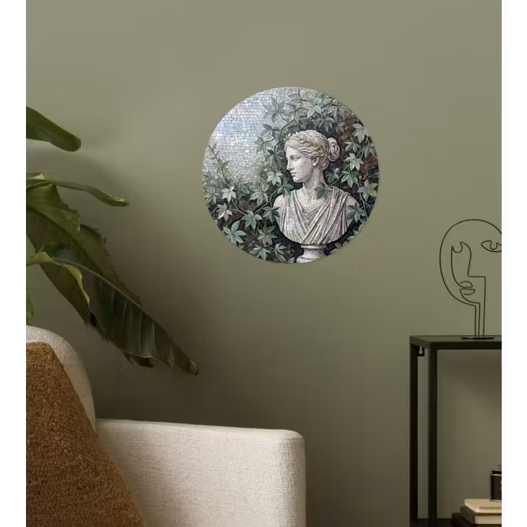 Vrouw - Klassiek - Mozaiëk - Natuur - Groen Wandcirkel behangsticker klein -sfeer2