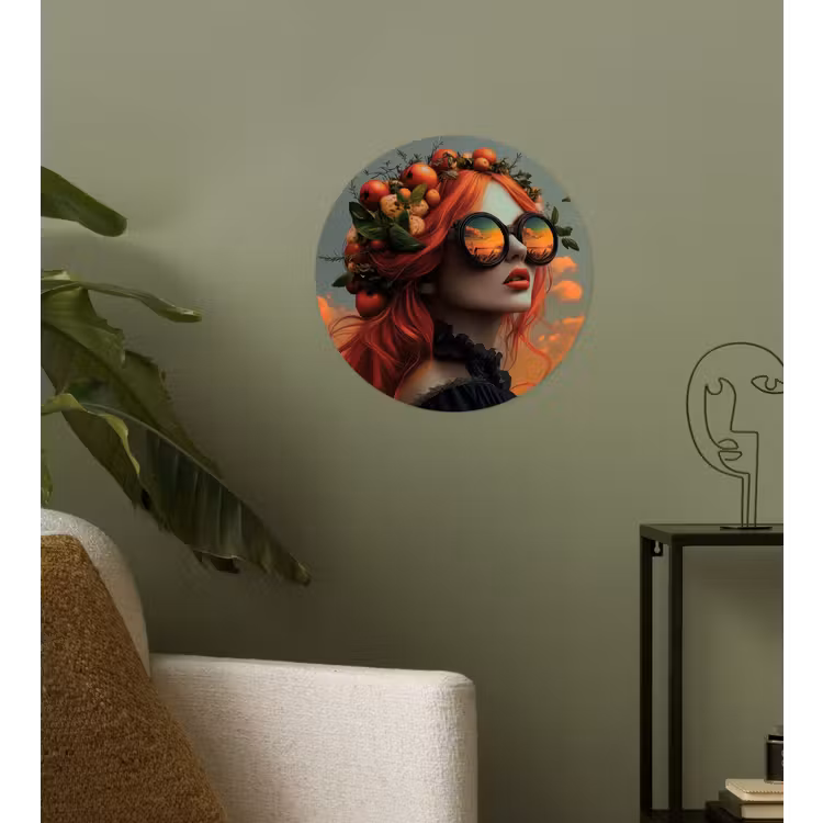 Vrouw - Kroon - Tomaat - Bascilicum - Zonnebril Wandcirkel behangsticker klein -sfeer2