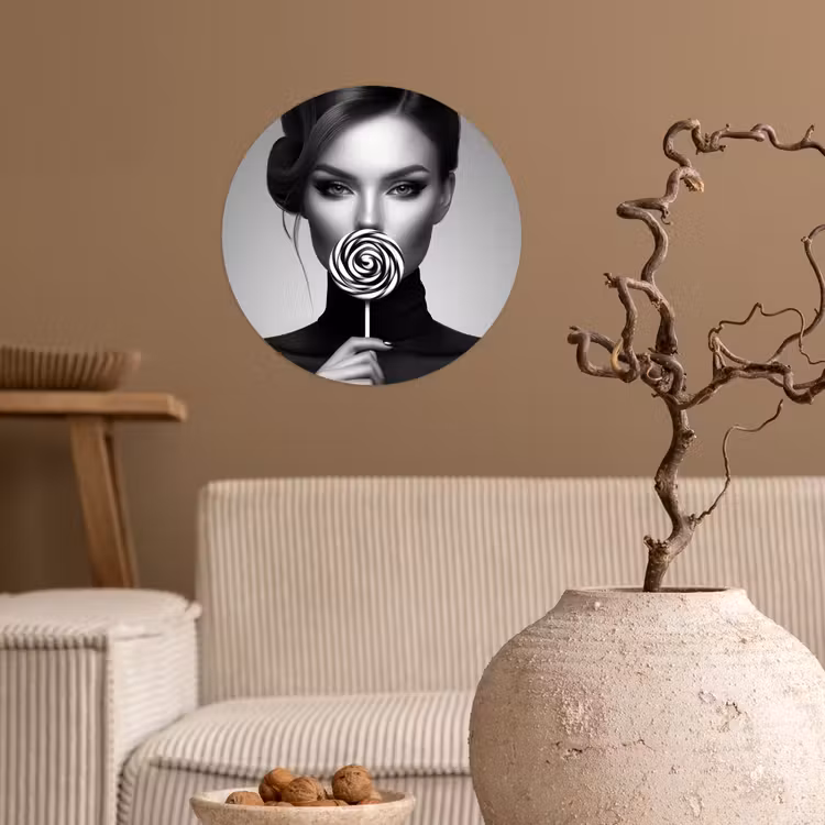 Vrouw - Lolly - Zwart Wandcirkel behangsticker klein -sfeer1