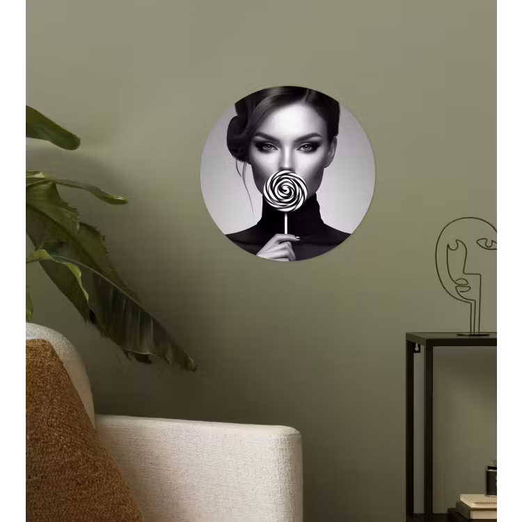 Vrouw - Lolly - Zwart Wandcirkel behangsticker klein -sfeer2