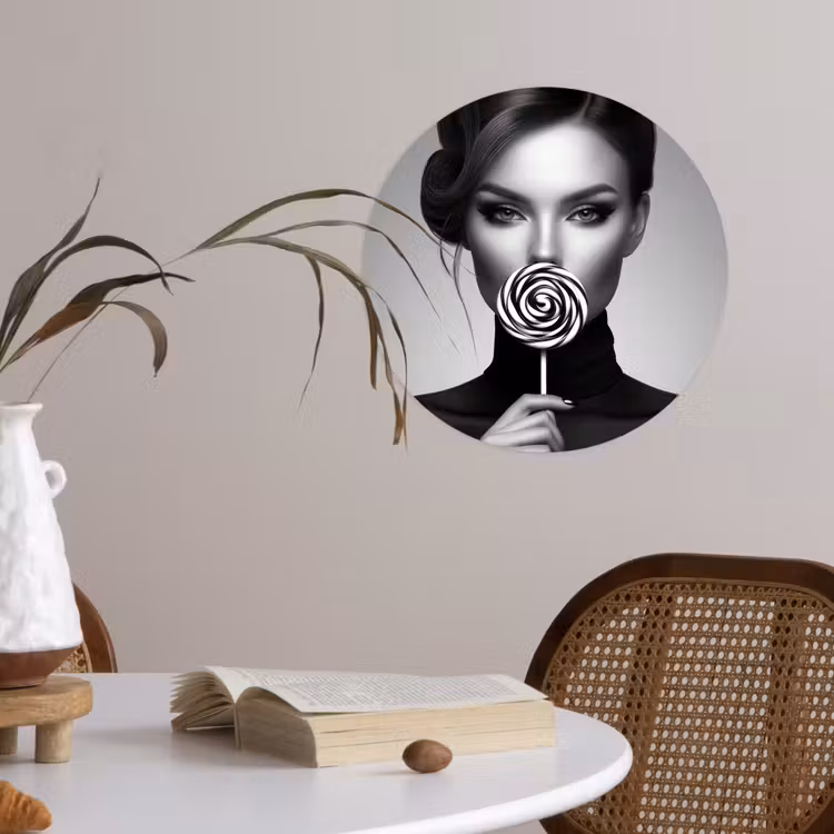 Vrouw - Lolly - Zwart Wandcirkel behangsticker klein -sfeer3