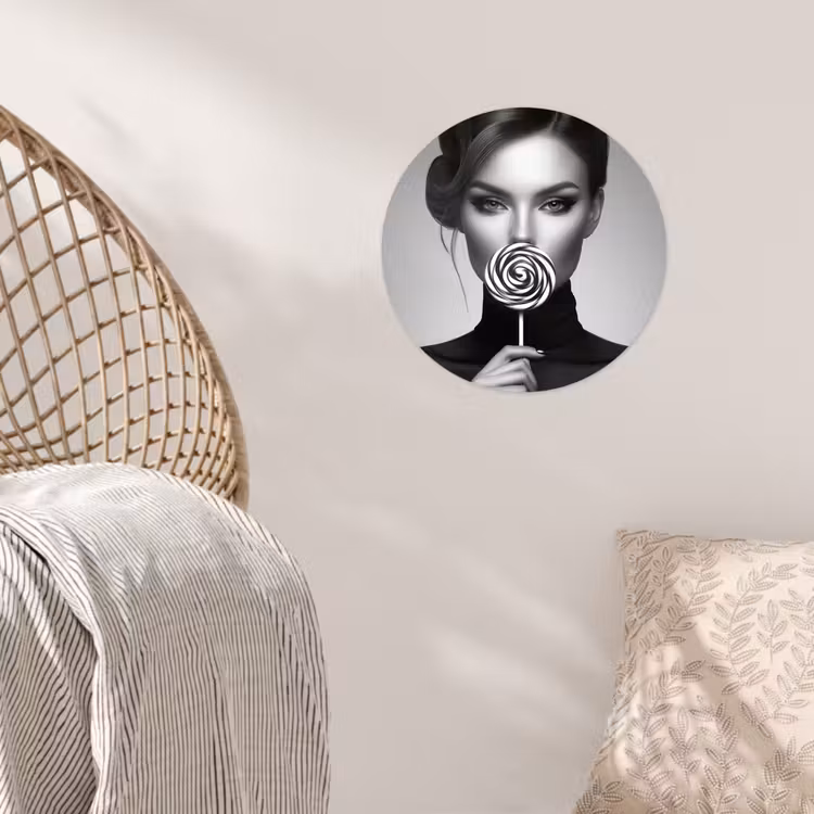 Vrouw - Lolly - Zwart Wandcirkel behangsticker klein -sfeer4