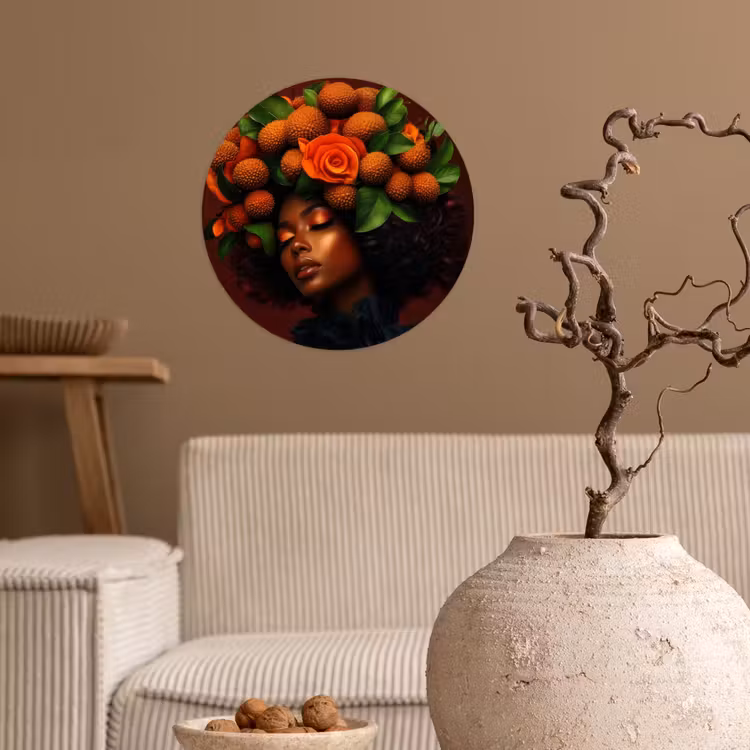 Vrouw - lychee - exotisch Wandcirkel behangsticker klein -sfeer1