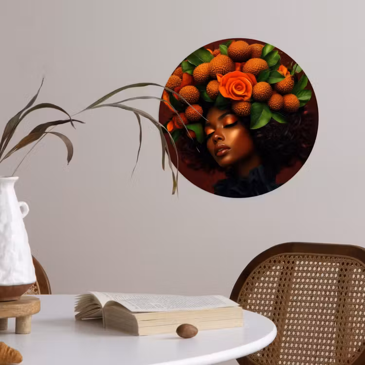 Vrouw - lychee - exotisch Wandcirkel behangsticker klein -sfeer3