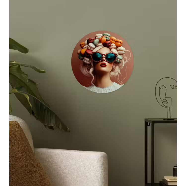 Vrouw - Macarons - Bril Wandcirkel behangsticker klein -sfeer2