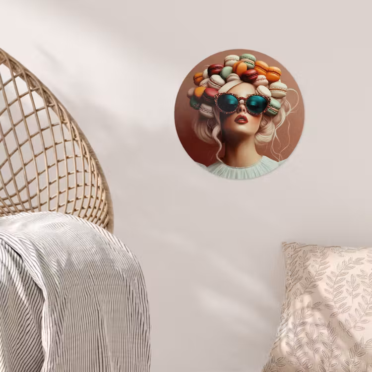 Vrouw - Macarons - Bril Wandcirkel behangsticker klein -sfeer4