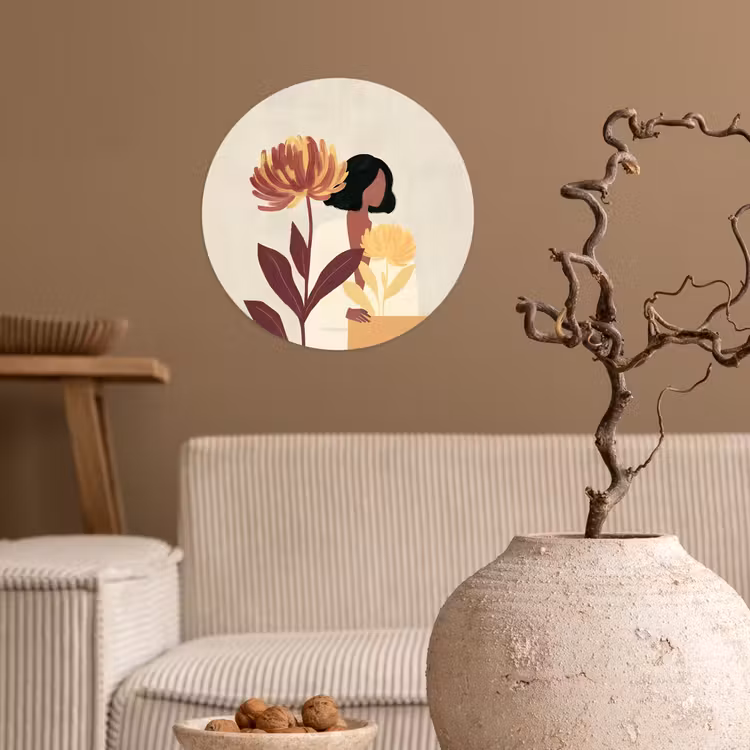 Vrouw - Minimalistisch - Bloem Wandcirkel behangsticker klein -sfeer1