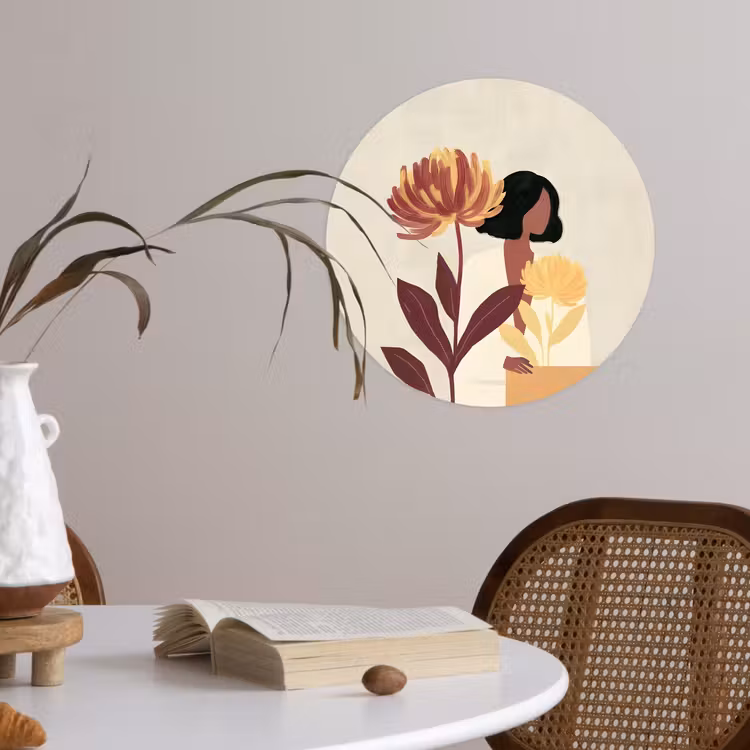 Vrouw - Minimalistisch - Bloem Wandcirkel behangsticker klein -sfeer3