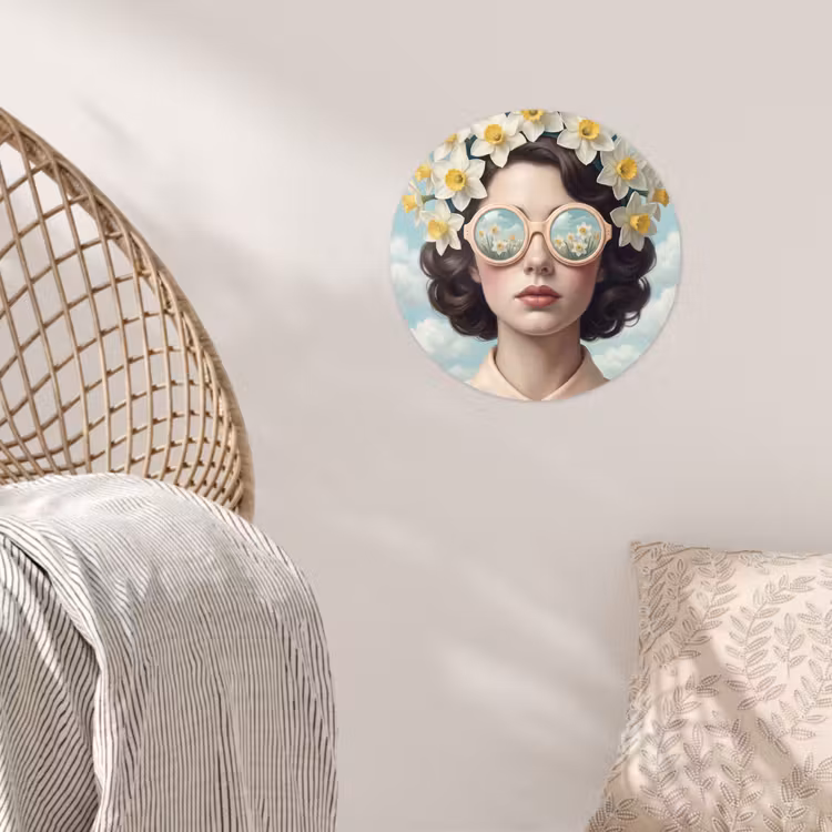 Vrouw - Narcissen - Geel Wandcirkel behangsticker klein -sfeer4