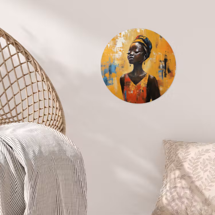 Vrouw - Ogen - Penseelstreken - Geel Wandcirkel behangsticker klein -sfeer4
