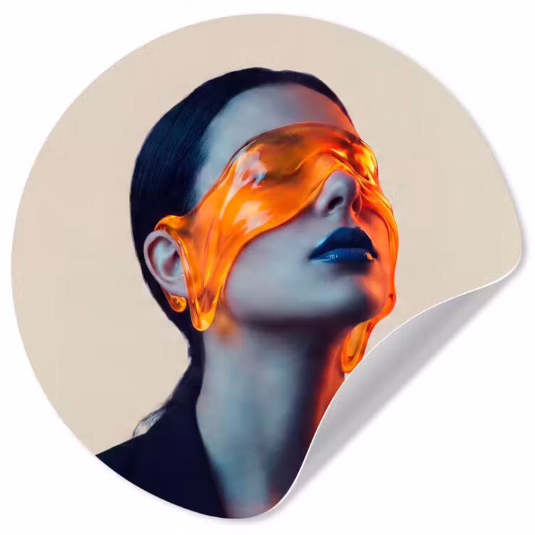 Vrouw - Oranje - Abstract - Modern - Kleurrijk Wandcirkel behangsticker klein -3d