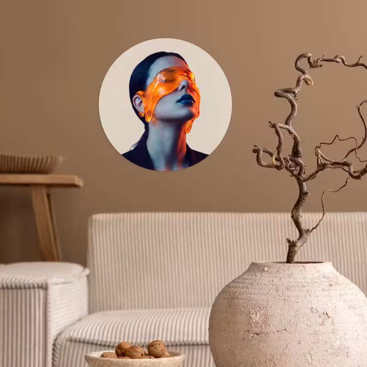 Vrouw - Oranje - Abstract - Modern - Kleurrijk Wandcirkel behangsticker klein -sfeer1