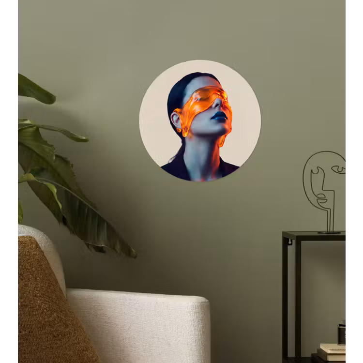 Vrouw - Oranje - Abstract - Modern - Kleurrijk Wandcirkel behangsticker klein -sfeer2