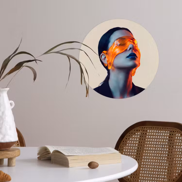 Vrouw - Oranje - Abstract - Modern - Kleurrijk Wandcirkel behangsticker klein -sfeer3
