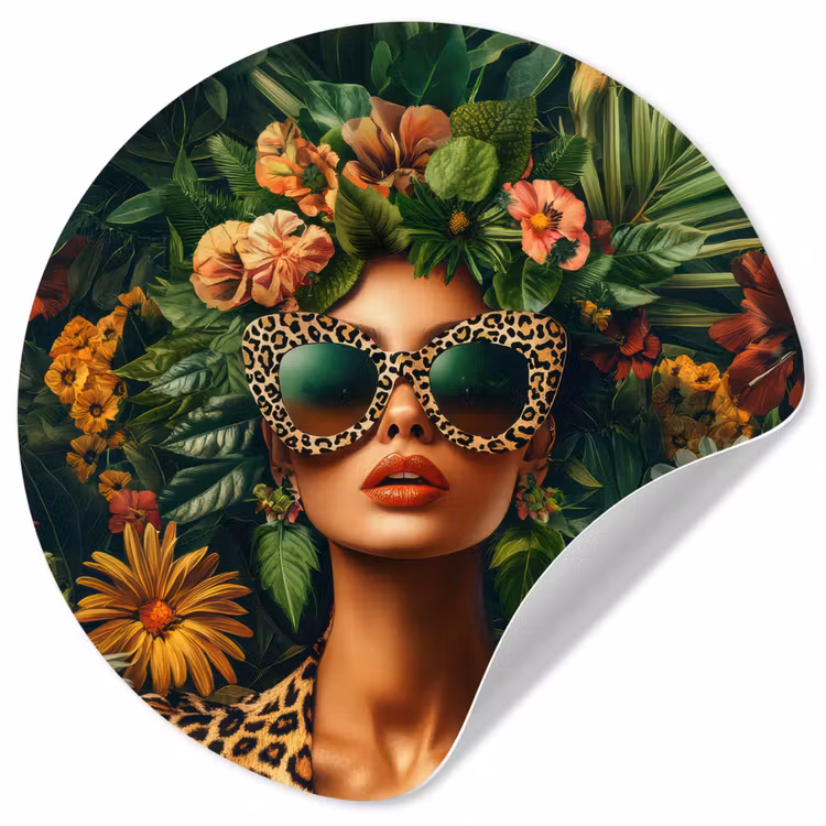 Vrouw - Panterprint - Jungle - Natuur - Luxe Wandcirkel behangsticker klein -3d