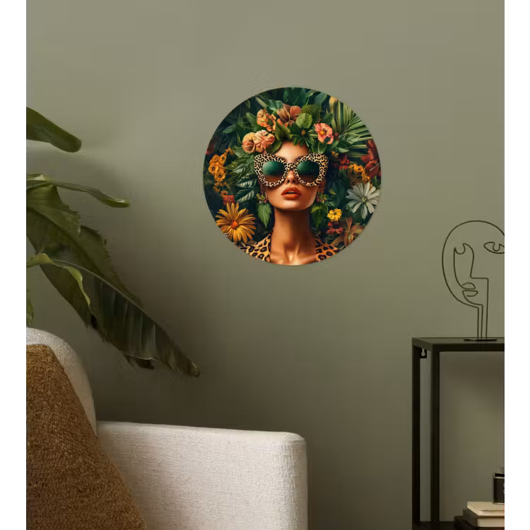 Vrouw - Panterprint - Jungle - Natuur - Luxe Wandcirkel behangsticker klein -sfeer2