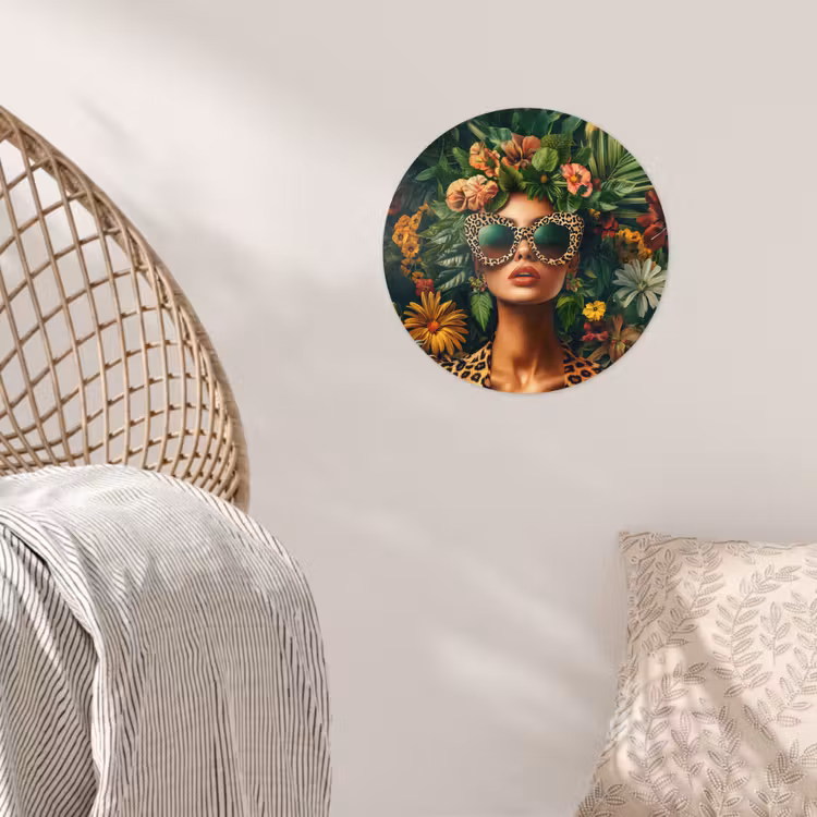 Vrouw - Panterprint - Jungle - Natuur - Luxe Wandcirkel behangsticker klein -sfeer4