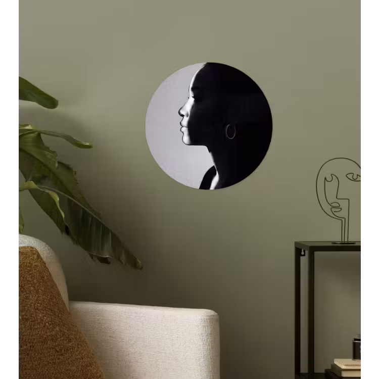 Vrouw - Profiel - Mensen - Zwart-wit Wandcirkel behangsticker klein -sfeer2