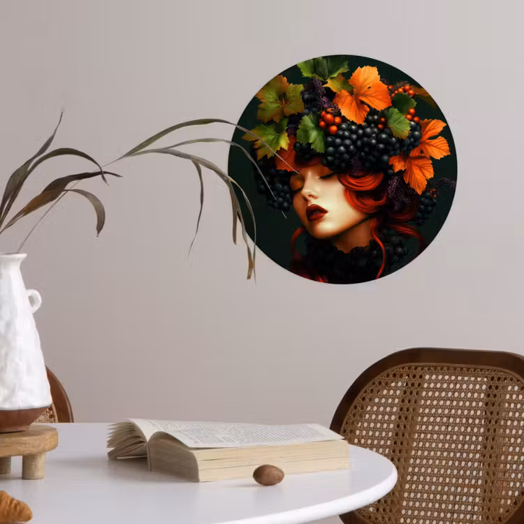 Vrouw - Rood - Groen - Druiven Wandcirkel behangsticker klein -sfeer3