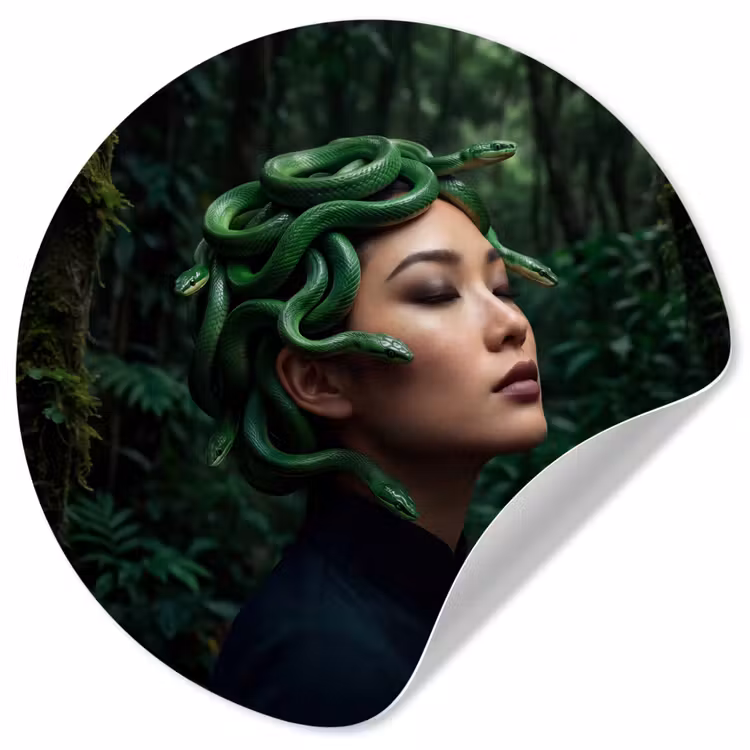 Vrouw - Slang - Natuur - Mystiek - Groen Wandcirkel behangsticker klein -3d