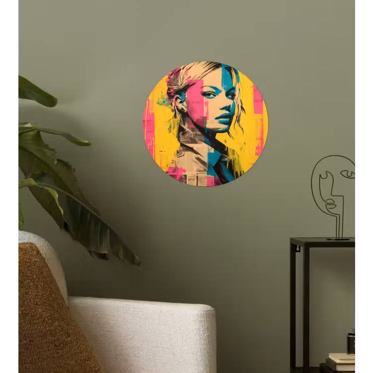 Vrouw - Verfstrepen - Gekleurd Wandcirkel behangsticker klein -sfeer2