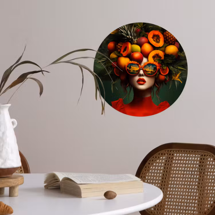 Vrouw - Vruchten - Papaja - Ananas Wandcirkel behangsticker klein -sfeer3