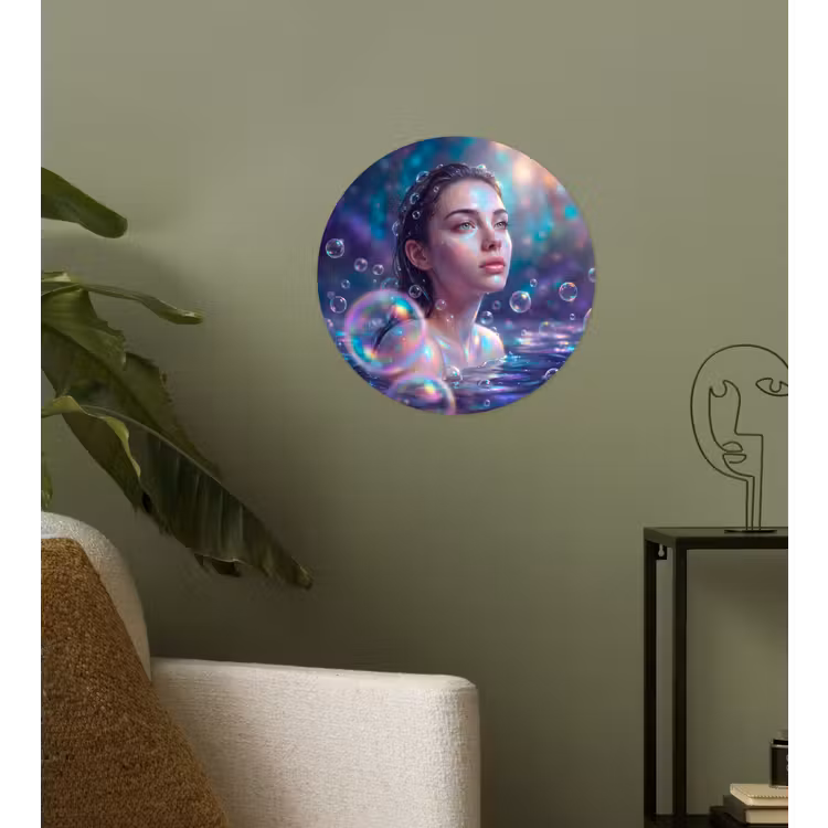 Vrouw - Water - Portret - Kleurrijk - Modern Wandcirkel behangsticker klein -sfeer2