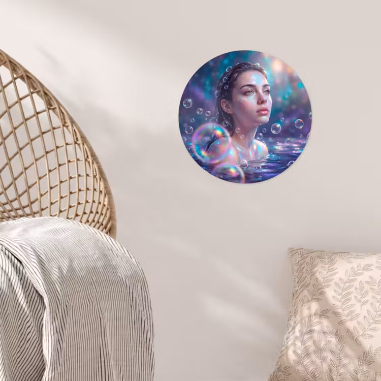 Vrouw - Water - Portret - Kleurrijk - Modern Wandcirkel behangsticker klein -sfeer4
