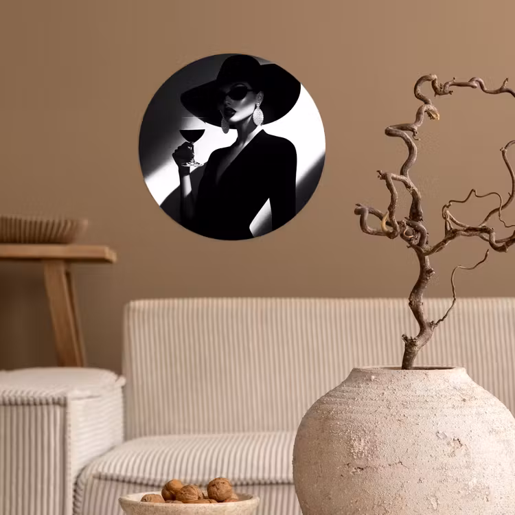 Vrouw - Wijn - Chic Wandcirkel behangsticker klein -sfeer1