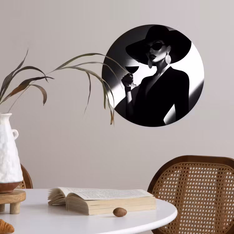 Vrouw - Wijn - Chic Wandcirkel behangsticker klein -sfeer3