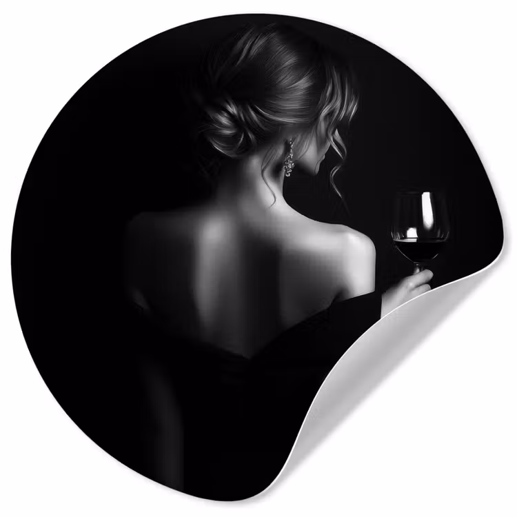 Vrouw - Wijn - Jurk Wandcirkel behangsticker klein -3d
