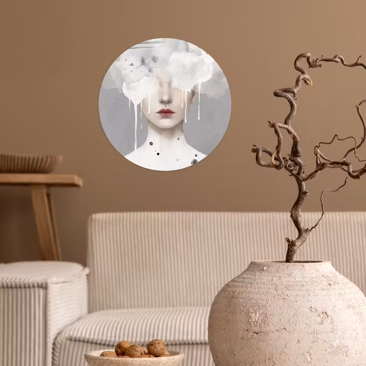 Vrouw - Wolk - Grijs Wandcirkel behangsticker klein -sfeer1