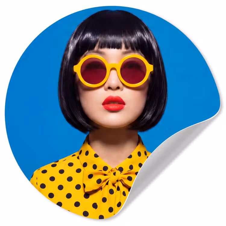 Vrouw - Zonnebril - Pop Art - Portret - Geel Wandcirkel behangsticker klein -3d