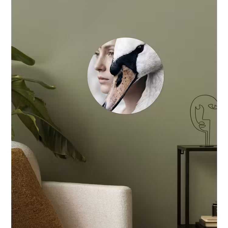 Vrouw - Zwaan - Wit Wandcirkel behangsticker klein -sfeer2