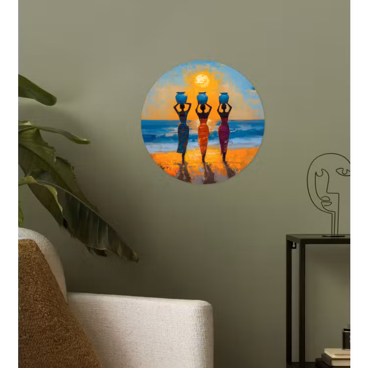 Vrouwen - Strand - Zondsondergang Wandcirkel behangsticker klein -sfeer2