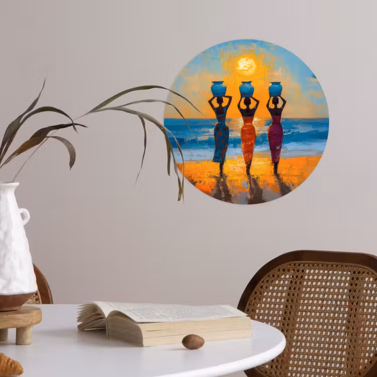 Vrouwen - Strand - Zondsondergang Wandcirkel behangsticker klein -sfeer3