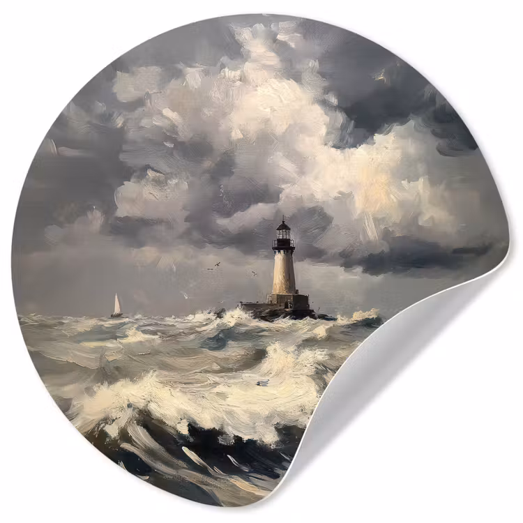 Vuurtoren - Golven - Storm Wandcirkel behangsticker klein -3d