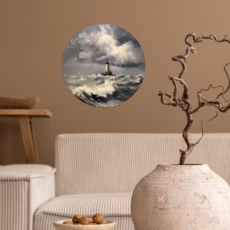 Vuurtoren - Golven - Storm Wandcirkel behangsticker klein -sfeer1