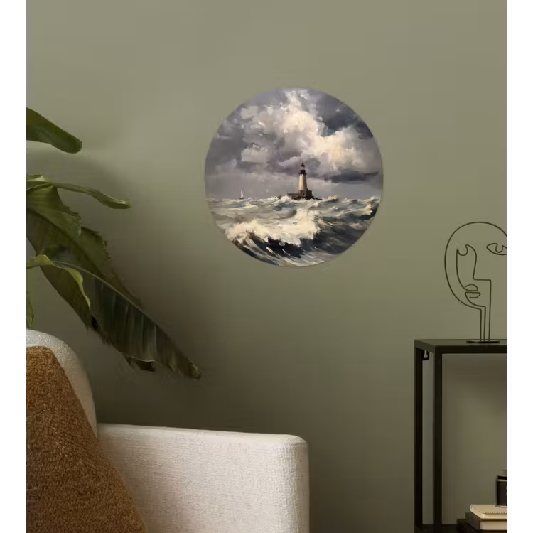 Vuurtoren - Golven - Storm Wandcirkel behangsticker klein -sfeer2