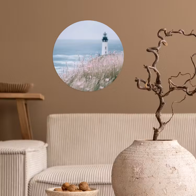 Vuurtoren - Klif - Zee - Bloemen Wandcirkel behangsticker klein -sfeer1
