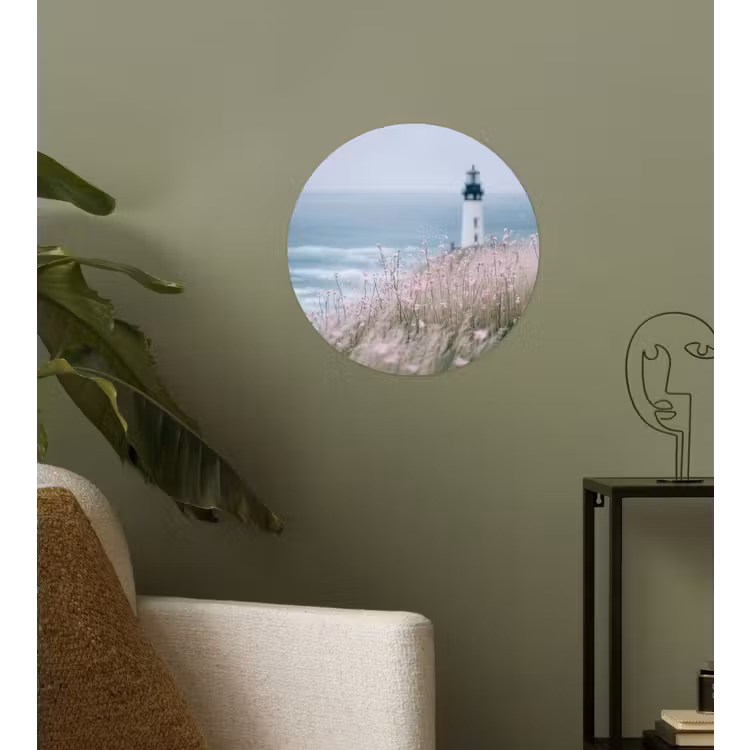 Vuurtoren - Klif - Zee - Bloemen Wandcirkel behangsticker klein -sfeer2
