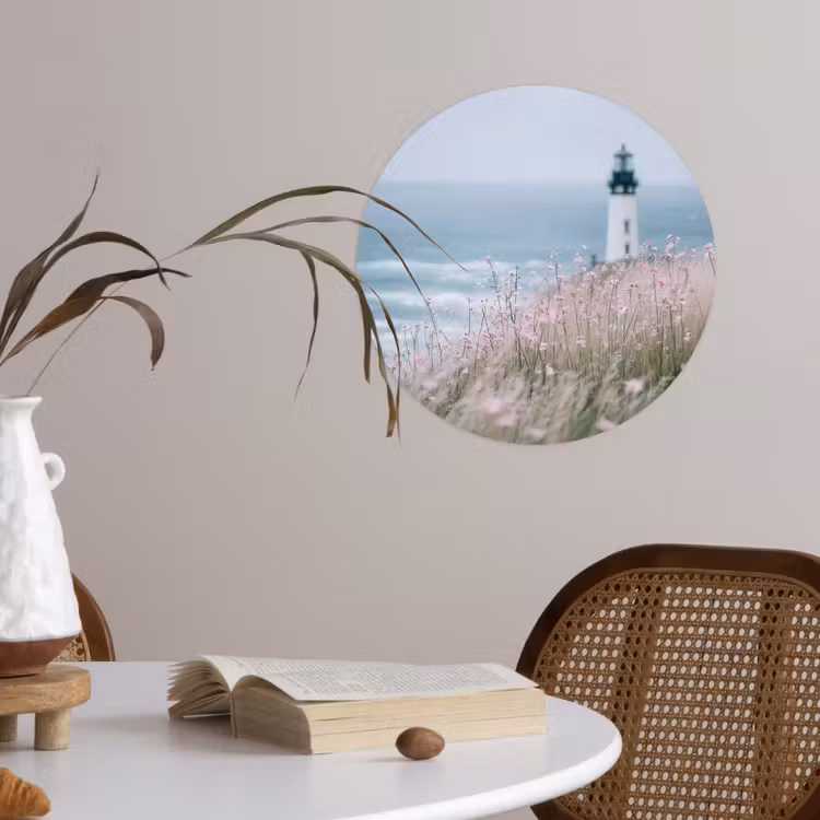 Vuurtoren - Klif - Zee - Bloemen Wandcirkel behangsticker klein -sfeer3