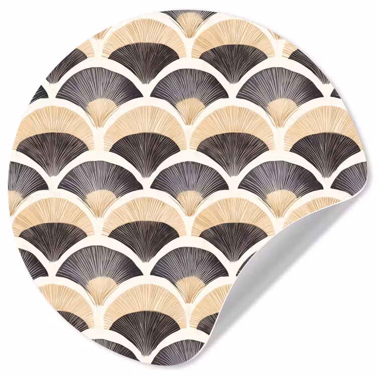 Waaier - Patroon - Zwart - Beige Wandcirkel behangsticker klein 186 -3d