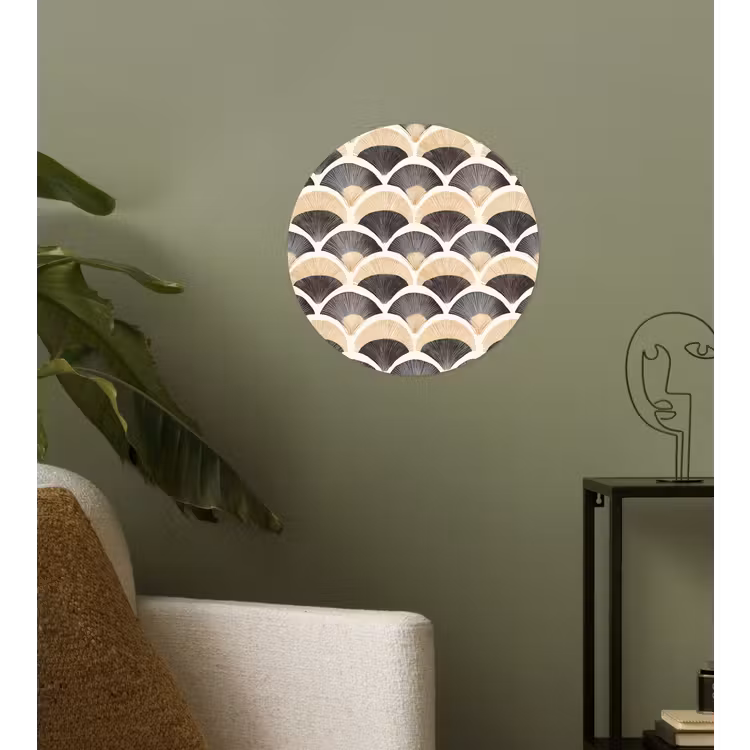 Waaier - Patroon - Zwart - Beige Wandcirkel behangsticker klein 186 -sfeer2