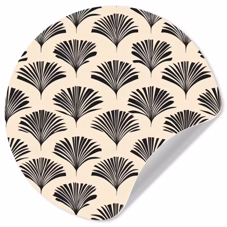 Waaiers - Botanisch - Zwart - Beige Wandcirkel behangsticker klein 186 -3d