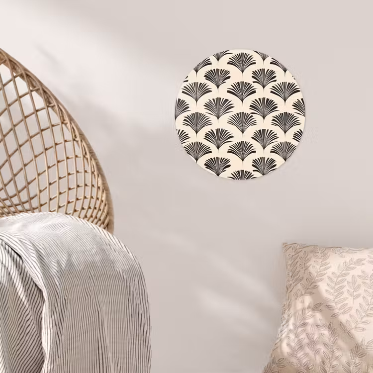 Waaiers - Botanisch - Zwart - Beige Wandcirkel behangsticker klein 186 -sfeer4