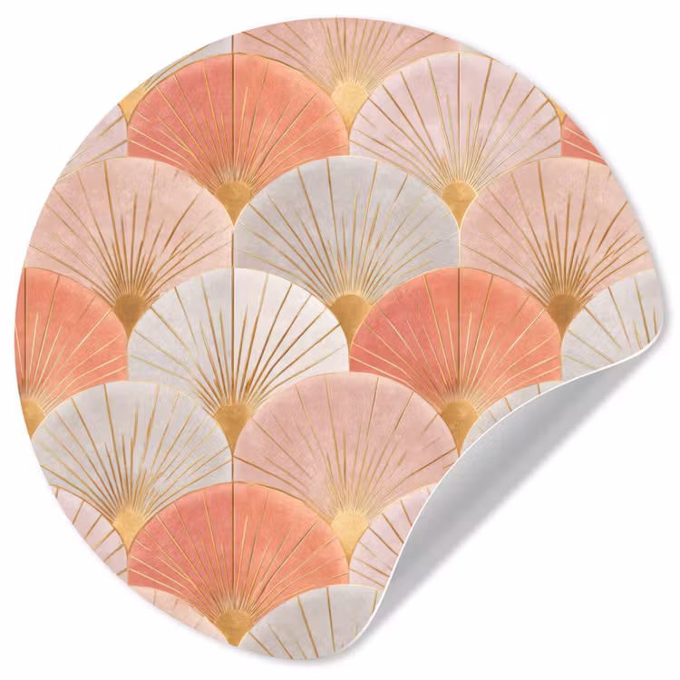Waaiers - Goud - Roze Wandcirkel behangsticker klein 186 -3d
