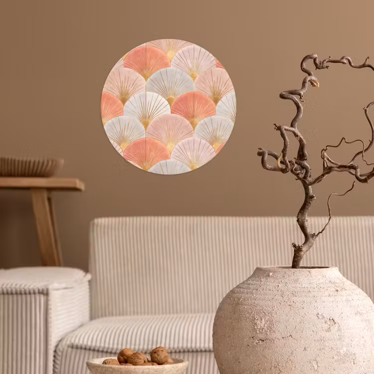 Waaiers - Goud - Roze Wandcirkel behangsticker klein 186 -sfeer1