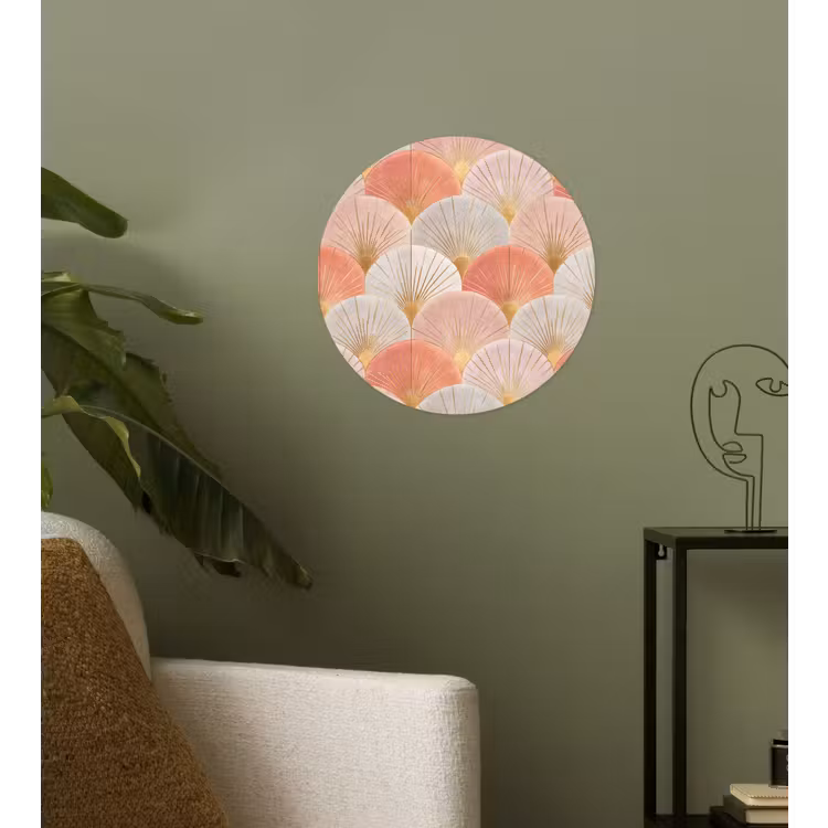 Waaiers - Goud - Roze Wandcirkel behangsticker klein 186 -sfeer2